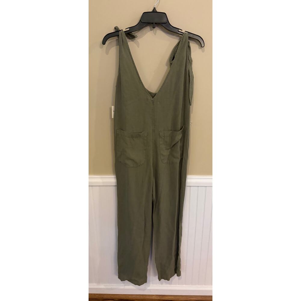 Arizona Jeans Co Green Tie Shoulder Jumpsuit Overalls Women’s XS Pockets Linen